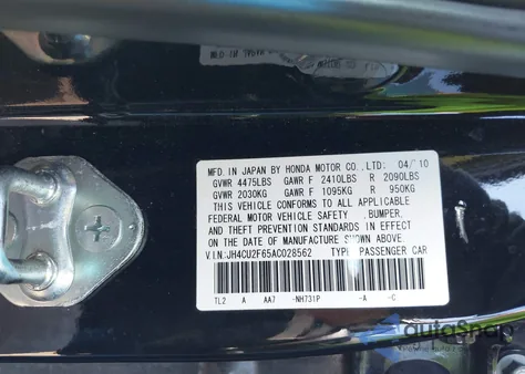 2010 Acura Tsx 2.4 z USA, uszkodzony, nr VIN JH4CU2F65AC028562